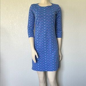 Blue Pink Chevron Shift Dress 3/4 Sleeve Work Casual Womens Small